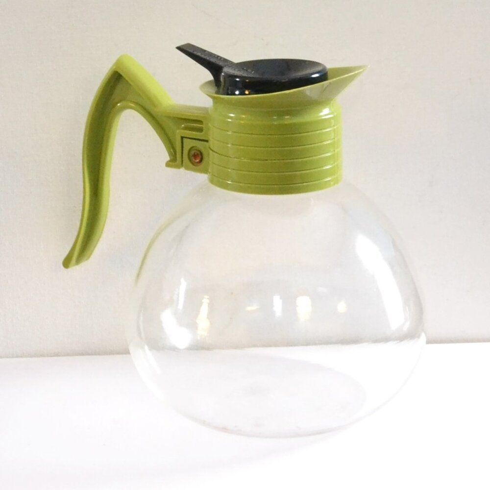 Vintage Clear Glass Avocado Handle Whistling Teapot Retro Kitchen Decor - Picture 2 of 4